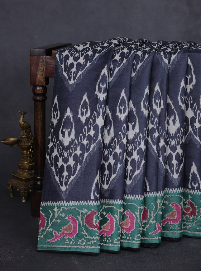 Black - Green Tussar Patola Pattern Embroidery Saree