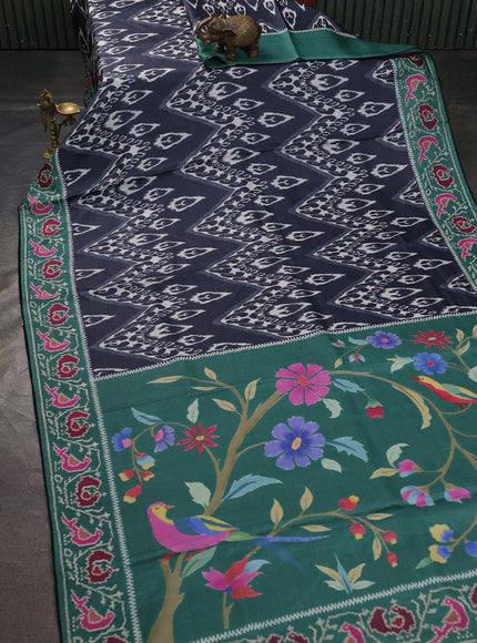 Black - Green Tussar Patola Pattern Embroidery Saree