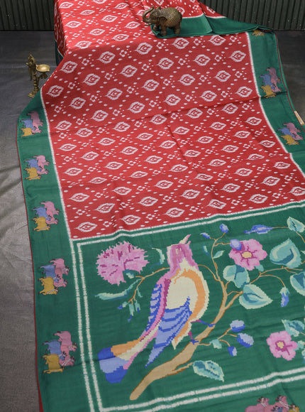 Red -Green Tussar Patola Pattern Embroidery Saree