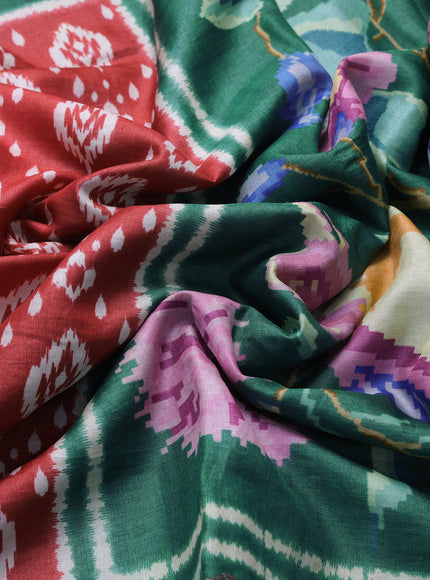 Red -Green Tussar Patola Pattern Embroidery Saree