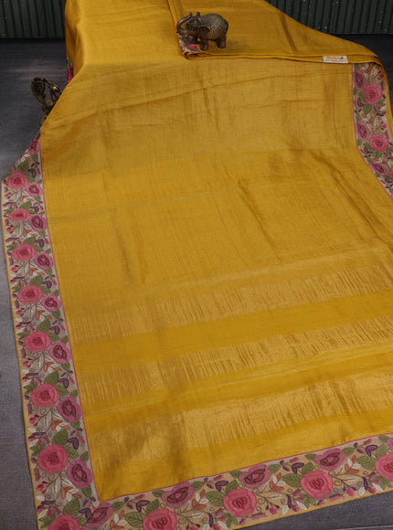 Mustard Yellow - Beige Tussar Zari Checked Pattern Embroidery Saree