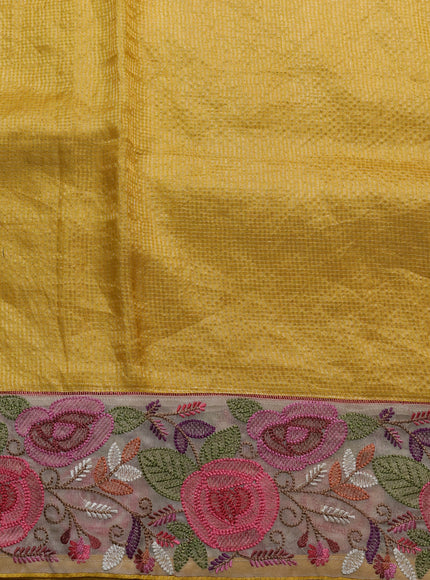 Mustard Yellow - Beige Tussar Zari Checked Pattern Embroidery Saree