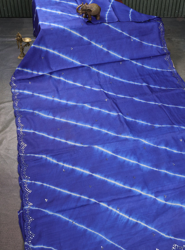 Royal Blue - Off White Tussar Leheriya Pattern Embroidery Saree