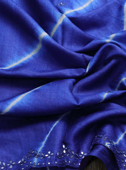 Royal Blue - Off White Tussar Leheriya Pattern Embroidery Saree