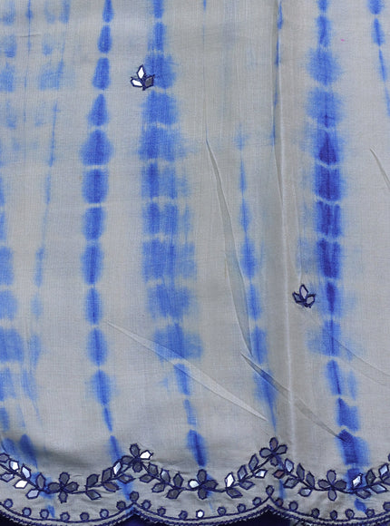 Royal Blue - Off White Tussar Leheriya Pattern Embroidery Saree