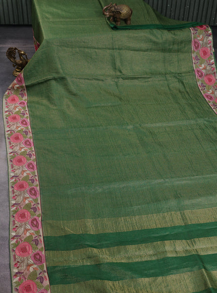 Green - Beige Tussar Zari Checked Pattern Embroidery Saree