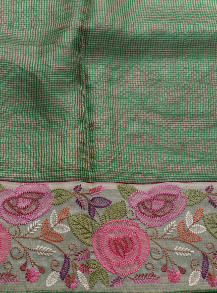 Green - Beige Tussar Zari Checked Pattern Embroidery Saree