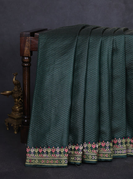 Bottle Green Tussar Embroidery Saree