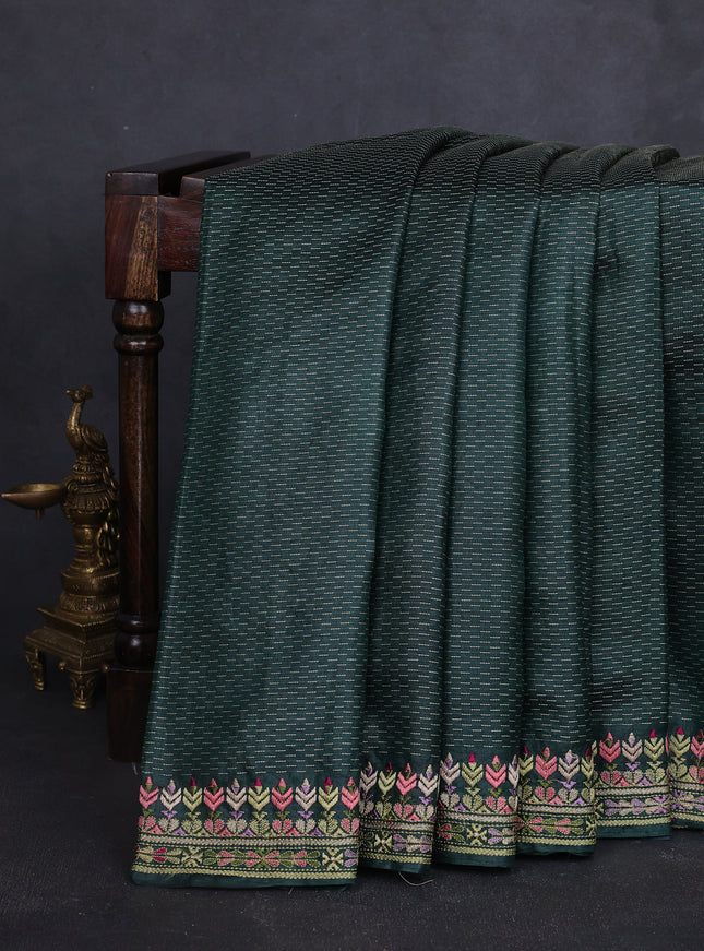 Bottle Green Tussar Embroidery Saree