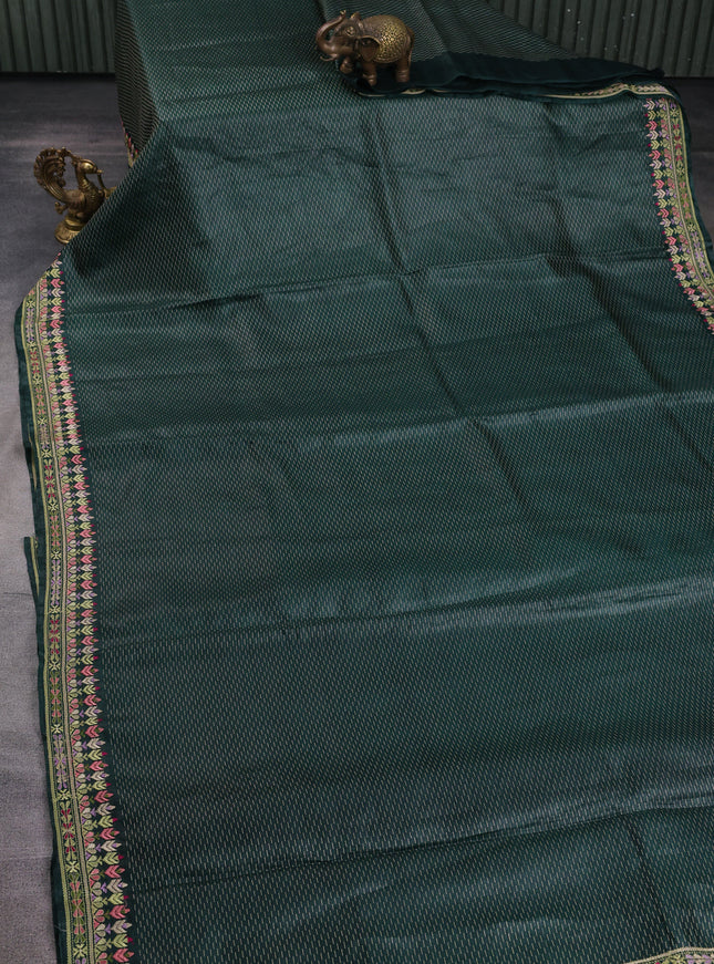 Bottle Green Tussar Embroidery Saree