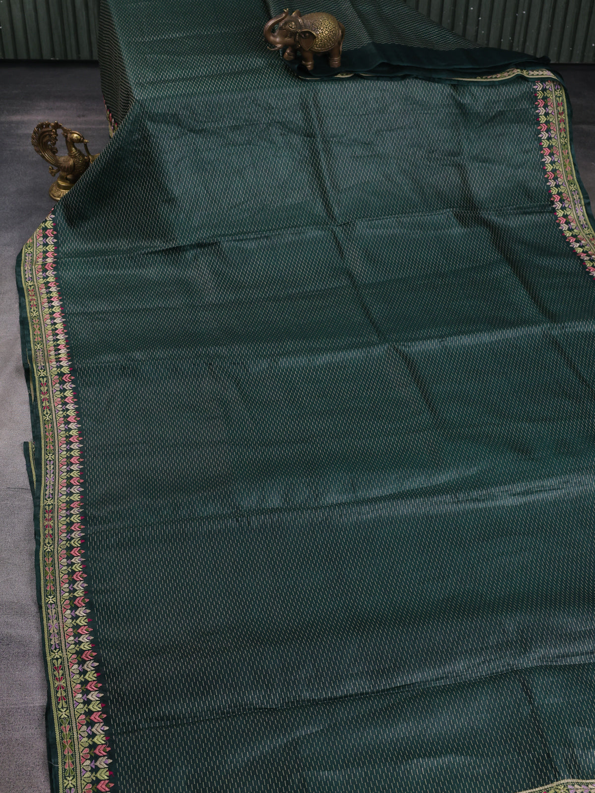 Bottle Green Tussar Embroidery Saree