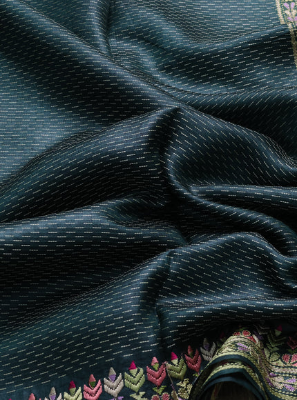 Bottle Green Tussar Embroidery Saree