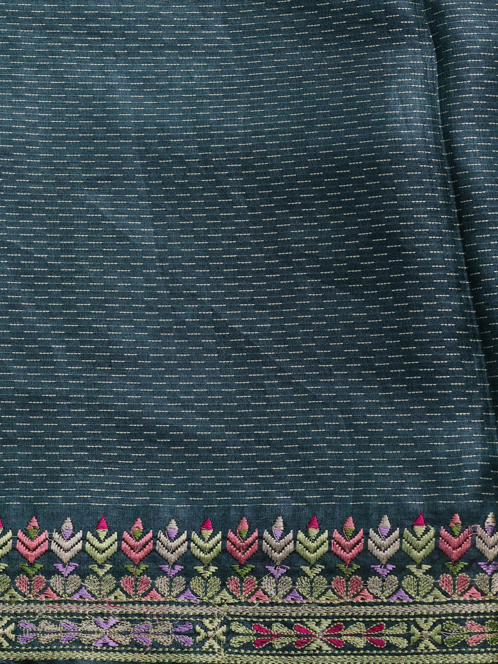 Bottle Green Tussar Embroidery Saree