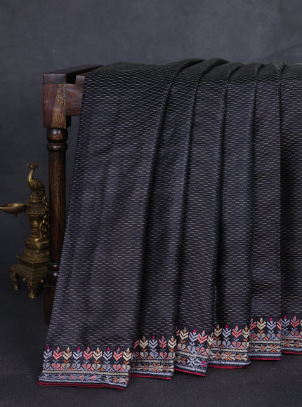 Black Tussar Embroidery Saree