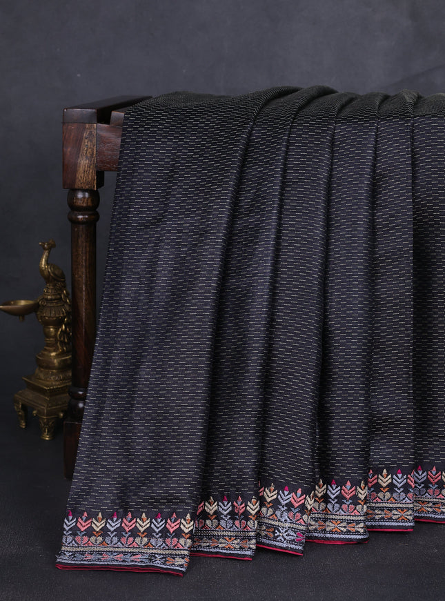Black Tussar Embroidery Saree