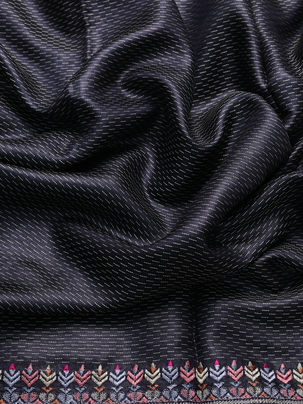 Black Tussar Embroidery Saree