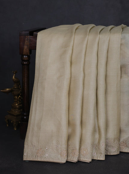 Beige Tussar Embroidery Saree