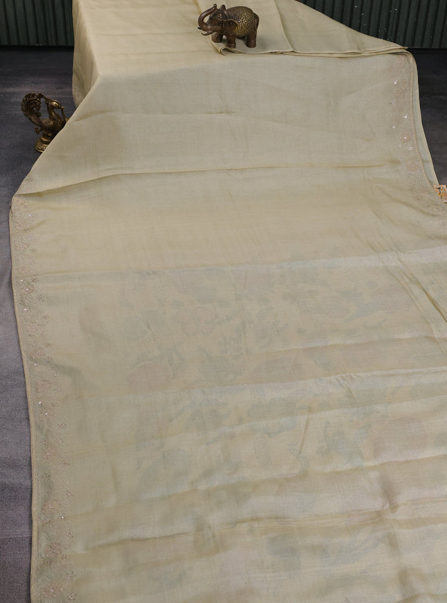 Beige Tussar Embroidery Saree