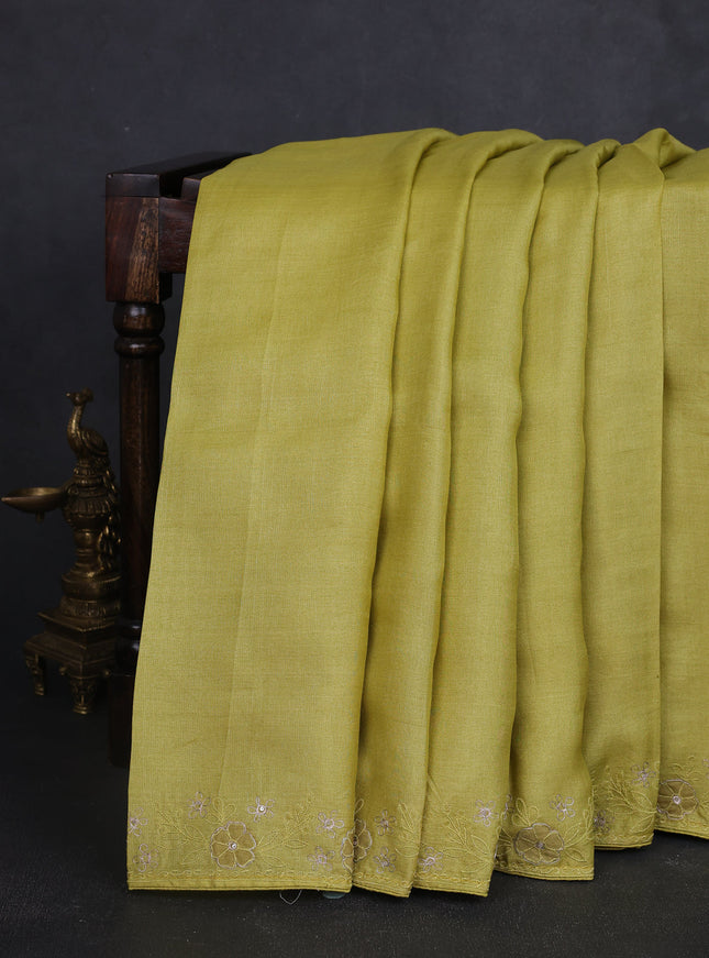 Lime Green Tussar Embroidery Saree
