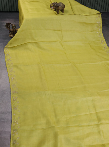 Lime Green Tussar Embroidery Saree