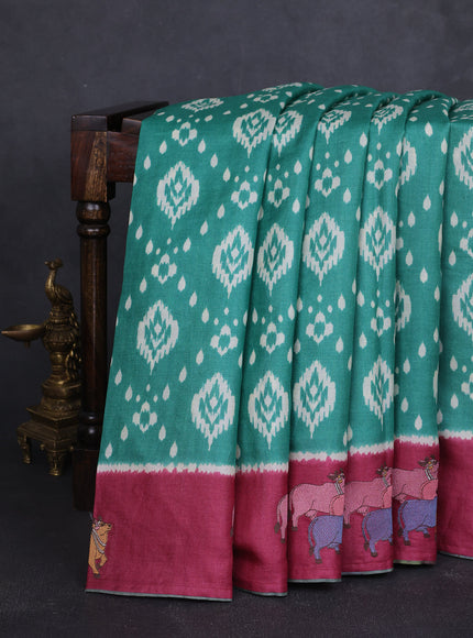 Green - Maroon Patola Pattern Tussar Embroidery Saree