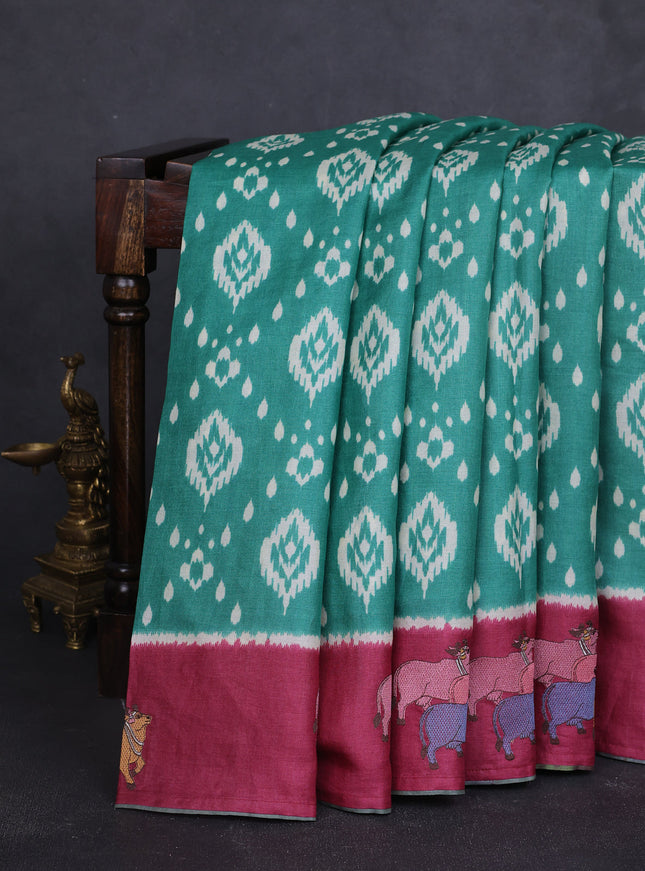 Green - Maroon Patola Pattern Tussar Embroidery Saree