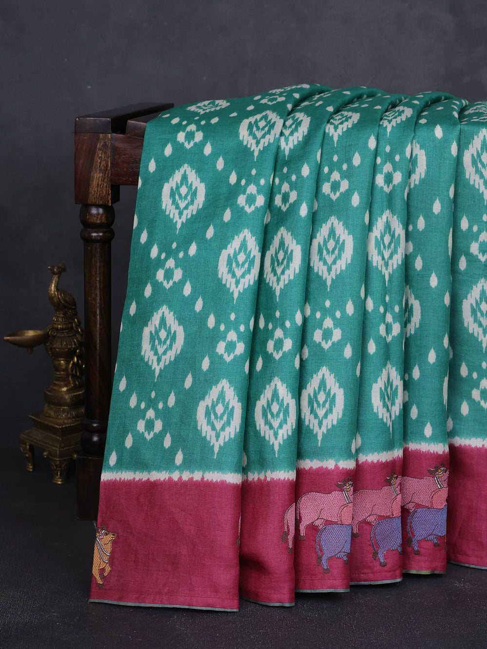 Green - Maroon Patola Pattern Tussar Embroidery Saree