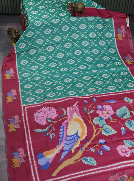 Green - Maroon Patola Pattern Tussar Embroidery Saree