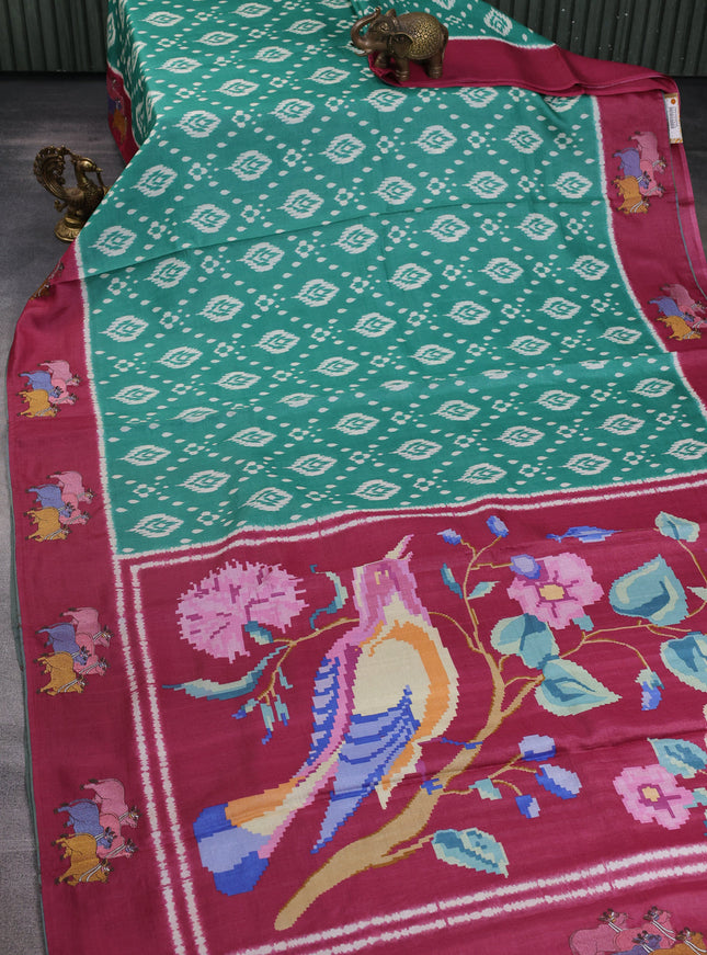 Green - Maroon Patola Pattern Tussar Embroidery Saree