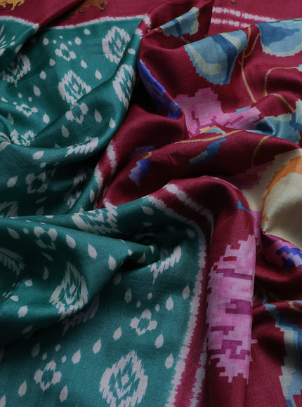 Green - Maroon Patola Pattern Tussar Embroidery Saree