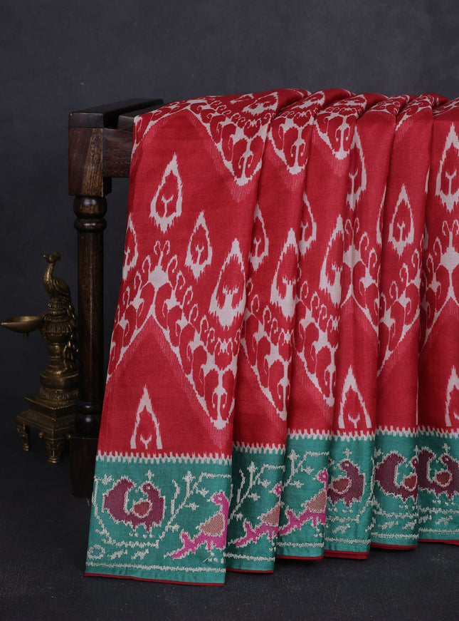Red - Green Tussar Patola Pattern Embroidery Saree
