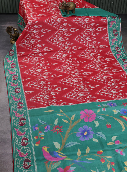 Red - Green Tussar Patola Pattern Embroidery Saree