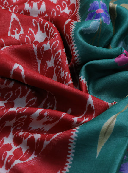 Red - Green Tussar Patola Pattern Embroidery Saree