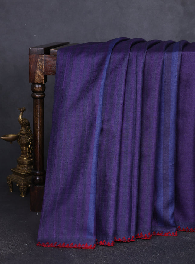 Violet - Deep Maroon Tussar Embroidery Saree