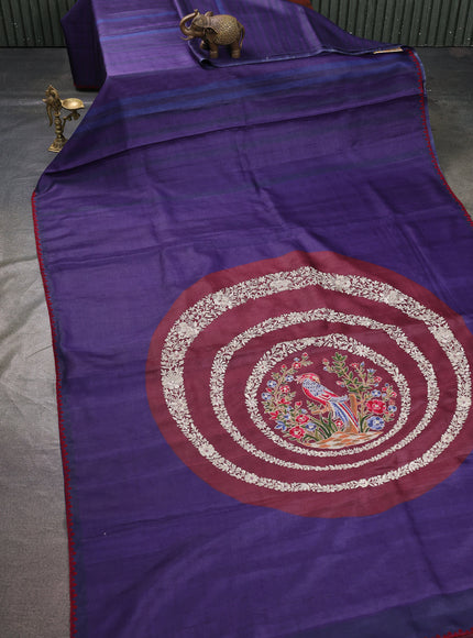 Violet - Deep Maroon Tussar Embroidery Saree