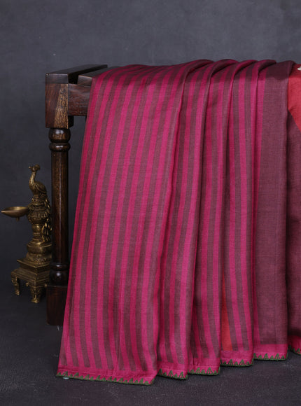 Dark Blue - Maroon Tussar Embroidery Saree