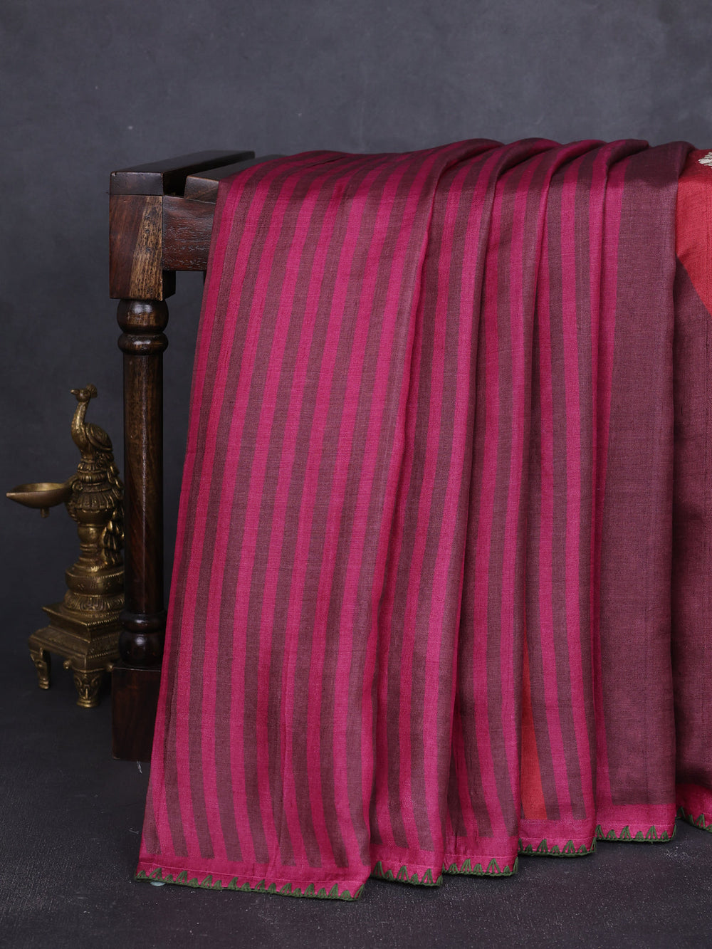 Dark Blue - Maroon Tussar Embroidery Saree
