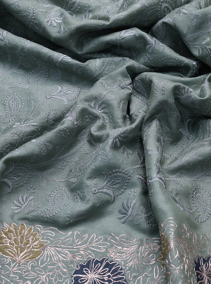 Greyish Green Tussar Embroidery Saree