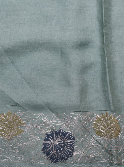 Greyish Green Tussar Embroidery Saree