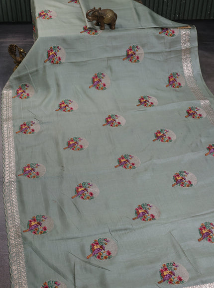 Pastel Green Tussar Embroidery Saree