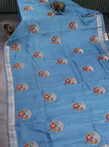 Denin Blue Tussar Embroidery Saree