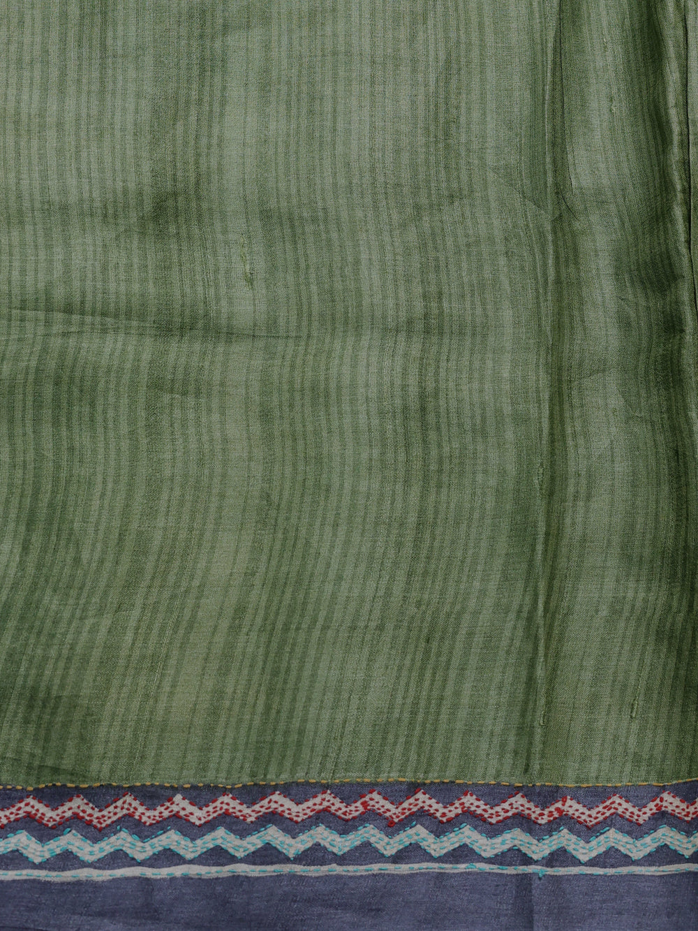 Mehendi Green Tussar Kantha Embroidery Saree