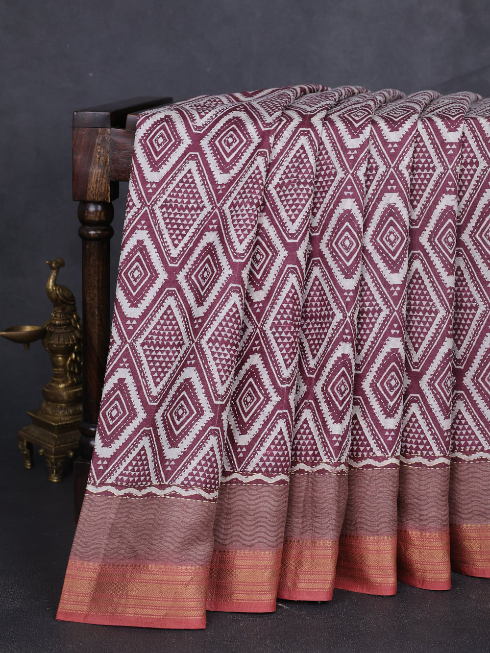 Maroon Tussar Kantha Embroidery Saree
