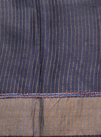 Black Tussar Kantha Embroidery Saree