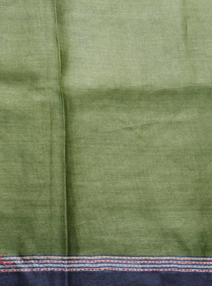 Beige-Firozi Tussar Kantha Embroidery Saree