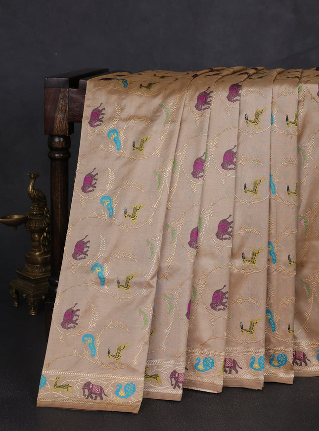 Beige Banarasi Kadwa Silk Saree