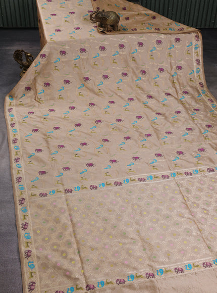 Beige Banarasi Kadwa Silk Saree