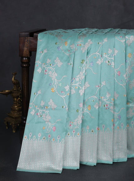 Sea Blue Banarasi Kadwa Silk Saree