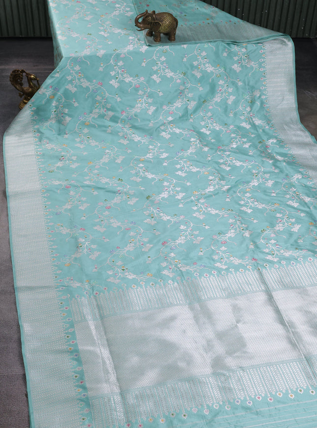 Sea Blue Banarasi Kadwa Silk Saree