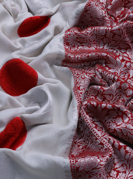 Off White -Red Banarasi Tussar Silk Saree